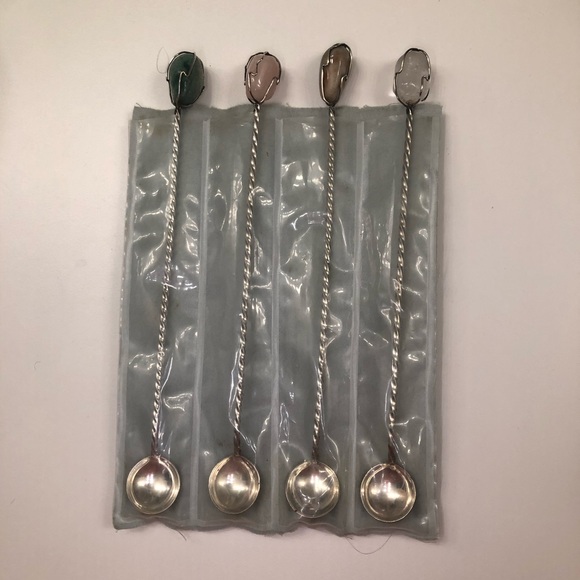 Vintage cocktail stirring spoons with gemstones - Picture 1 of 7